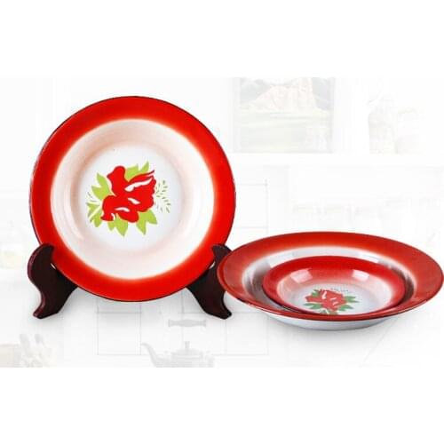 Enamel flower plate, enamel plate, traditional round plate