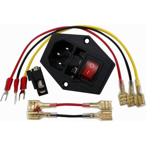 Hot 15A 250V Power switch AC power outlet with red triple Rocker Switch tripod feet of copper with fuse for 3d printer