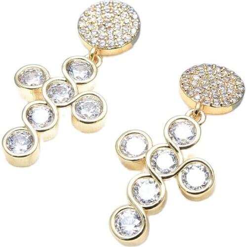 GuaiGuai Jewelry Natural Clear Crystal Cross Golden Plated CZ Pave Stud Earrings For Women Lady Fashion Jewelry