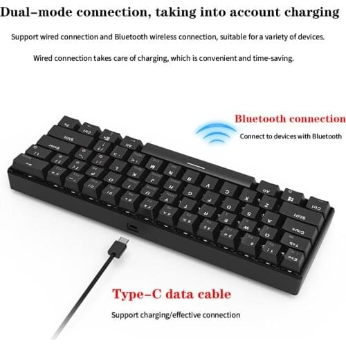 Gaming Mechanical Keyboard Wired Wireless Dual Mode Connection 61 Keys Anti-ghosting Blue/Black Switch Mechanical Keyboard