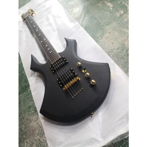 Custom 6 string metal black guitar,irregular guitar,pearl shell inlay,HH pickup,gold hardware