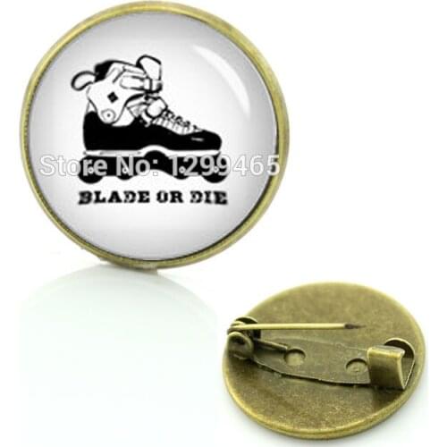 2017 Real Glass Exquisite Vintage Skate Blade Badge Cartoon Metal Pin New Elegant Design Roller Extreme Sport Brooches C 1048