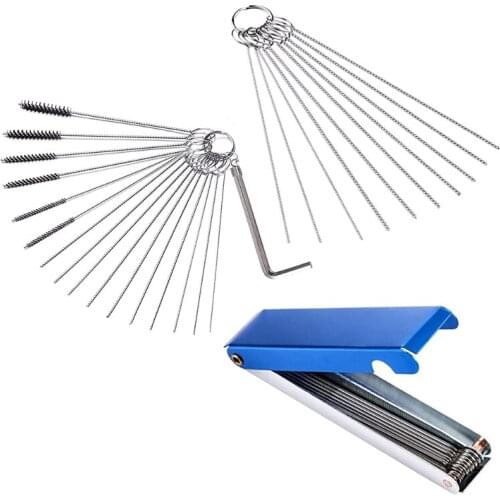 Carburetors Carbon Dirt Jet Remove Cleaner 13 Cleaning Wires Set + 10 Cleaning Needles + 5 Nylon Brushes Tool Kit 16FA