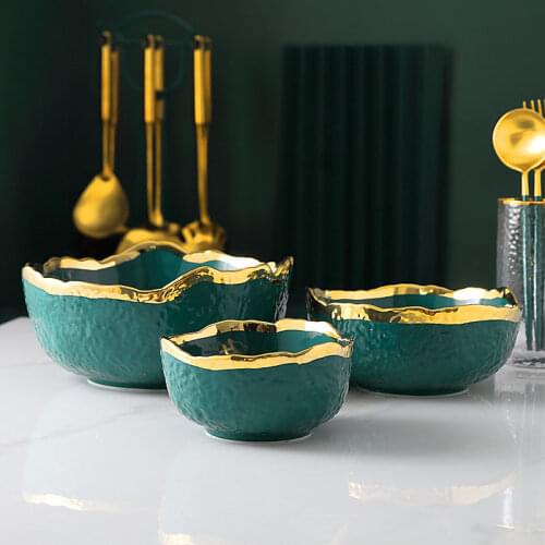 Ceramic Bowl Dark Green Phnom Penh Salad Bowl Light Luxury Tableware Table Decoration Restaurant Hotel Service Tray