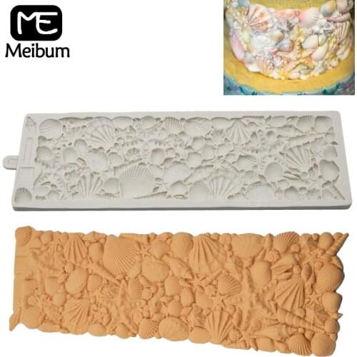 Meibum Conch Seashell Silicone Fondant Cake Mold Birthday Wedding Party Paste Sugar Craft Border Decorating Mould Baking Tools