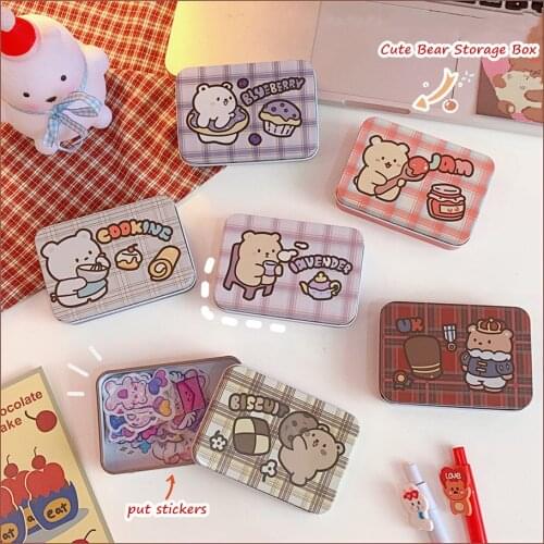 MINKYS Super Cute Milk Bear Tinplate Box Storage Box Desktop Organizer Kawaii School Stationery
