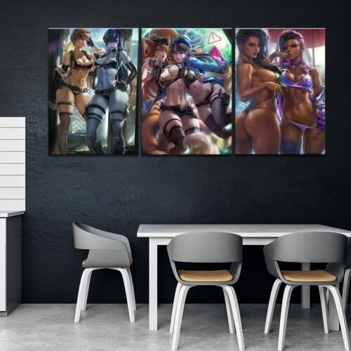 Home Decor Modular Canvas Picture 3 Piece Sexy Tracer D.Va Overwatch Game Painting Poster Wall Home Canvas Painting Wholesale