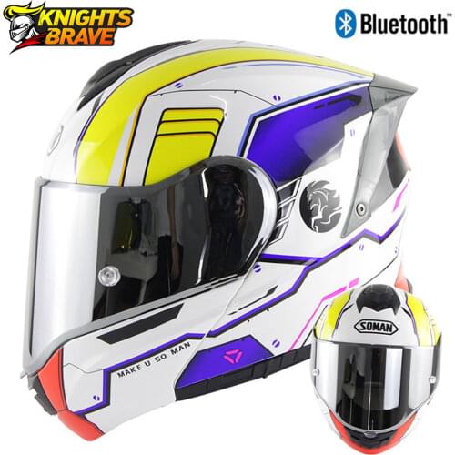 SOMAN Flip Up Casco Moto Men Motorcycle Bluetooth Helmets Racing Modular Dual Lens Motorbiker Motocross Helmet Capacete Casque