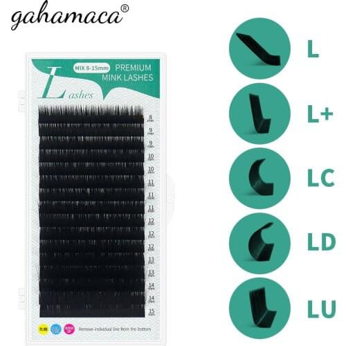 GAHAMACA L/L+/LC/LD/LU(M) curl False Eyelash Extensions 8-15mm Mixed PBT Mink Eyelashes for Grafting L Shaped Makeup Lashes
