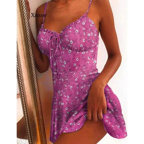 New 2020 Summer Women Off Shoulder Ruffle Party Dress Sexy Sling Floral Print Mini Dresses Femme Backless A-Line Vestidos