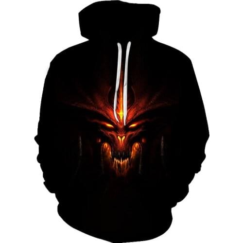 2021 new 3D printing hoodie flame skull fashion street style hoodie spring and autumn casual hooded pullover