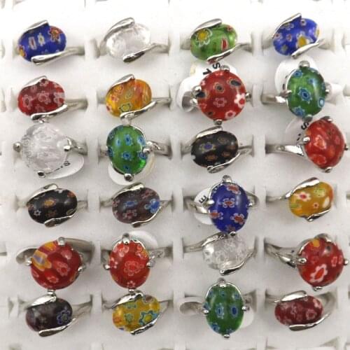 Wholesale 50pcs Flower Design Murano Glas Rings Cheap Womens Rings Free Shipping