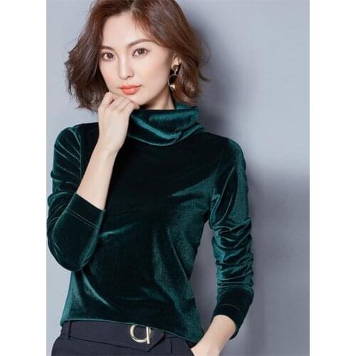 Autumn Winter Plus Size 5XL 6XL 7XL Gold Velvet Shirts Woman 2020 Casual Turtleneck Solid Color Slimming blouse Female Velour