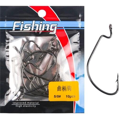 10Pcs/Set Fishing Hook Carbon Steel Wide Crank Offset Fishhook 2#-5/0 For Soft Lure Bass Barbed Carp Fishing Tackle Worm Hook
