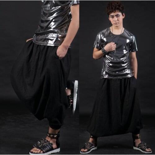 Stage personality men skirt pants harem pant men feet trousers singer dance rock fashion pantalon homme street star novelty