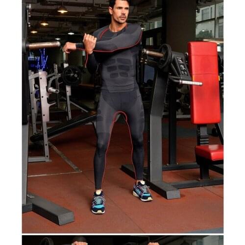 Sports Leggings + Long Sleeve Homme Men Sport Suits Quick Dry Breathable Tight Suit Men Bodybuilding Gym Good Quality