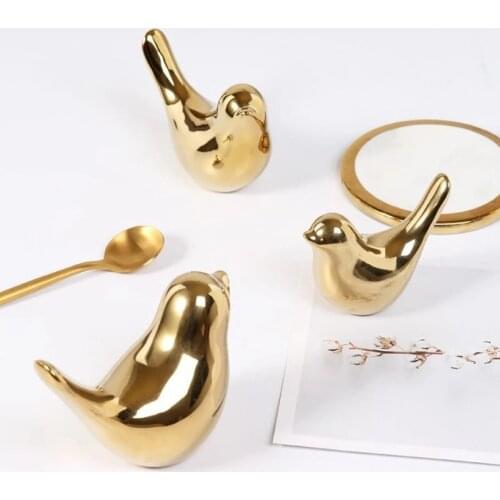 Golden Bird Statue Modern Ceramic Animal Statue Sculpture Home Decorations Crafts Figurine Wedding Gift Animal Sculpture Crafts