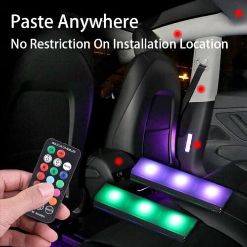 Wireless Remote Charging Portable No Wiring RGB LED USB Car Multiple Modes Decorative Lamp Auto Interior Ambient Light