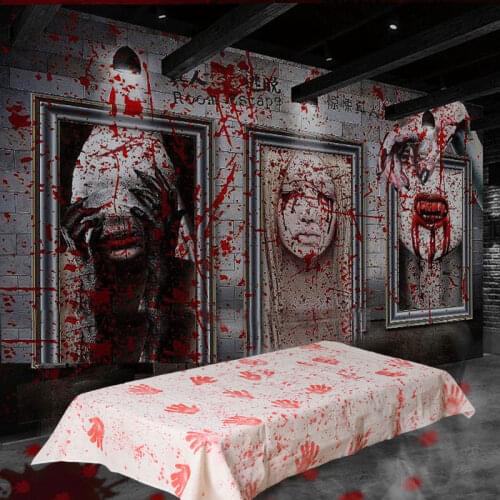 Halloween Cloth Decoration Supplies Blood Cloth Horror Scene Arrangement Gauze Blood Fingerprint Red and White Props