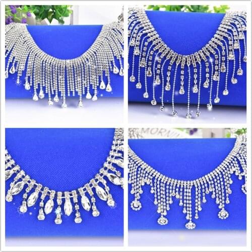 Bling Bling 1Yards/Lot Rhinestone Dance Silver Crystal Chain,Tassels Decoration Sew On Garment Diamond Banding Necklace Trim