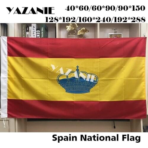 YAZANIE Any Size Spain Spanish Yacht Ensign Flag with Blue Plain Royal Crown Polyester Banner Flying Custom Flags and Banners
