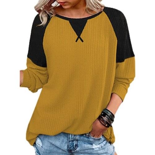 Ladies Casual Fashion Long Sleeve Stitching Round Neck Contrast Color Top T-Shirt Autumn Comfortable Camisetas De Mujer Outfit