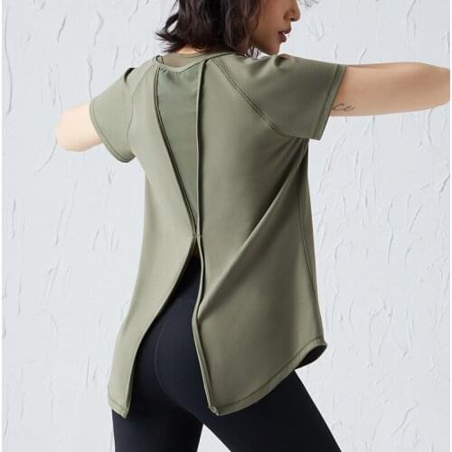 Women Hollow Back Yoga Shirts Short Sleeve Mesh Tops Sports T-Shirts Quick Dry Breathable Gym Female Fitness Sportswear X525B