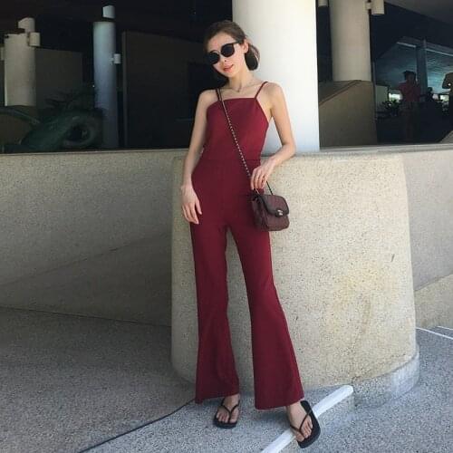 Women 2021 Summer Elegant Rompers Female Sexy Sleeveless Jumpsuits Straps Wide Leg Flare Playsuits Casual Solid Overalls Y119
