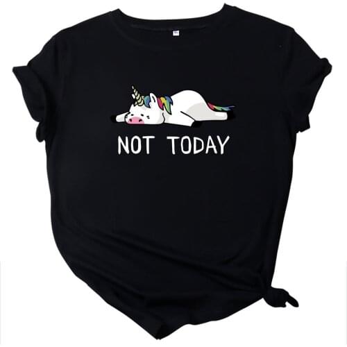100% Cotton Women Tops Cartoon Unicorn Printed Shirts Summer Casual T-Shirt Plus Size Short Sleeve Female Graphic Tees
