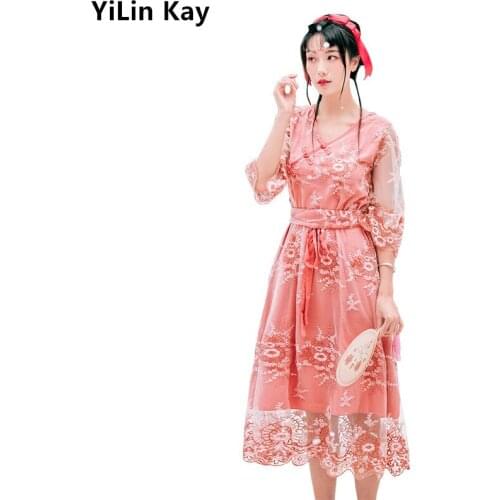 2020 High Quality Luxury runway Dress Women Summer Vintage Chinese style slim lace Embroidered Dress vestidos