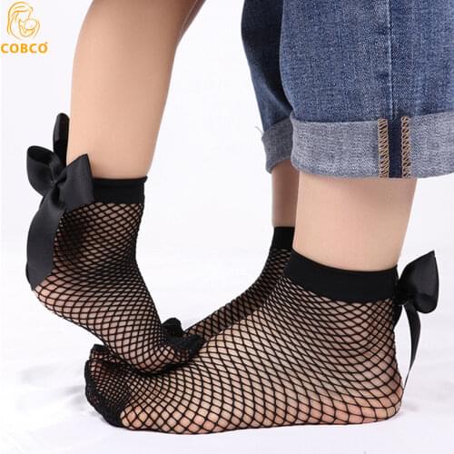 2Pair Women Baby Girls Kids Mesh Socks Bow Fishnet Ankle High Lace Fish Net Vintage Short Sock Fashion Summer One Size