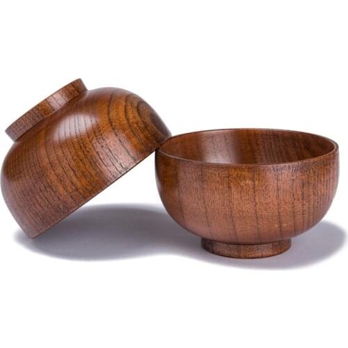 1Pc Chinese Style Wooden Round Rice Noodle Bowl Home Restaurant Salad Soup Tableware