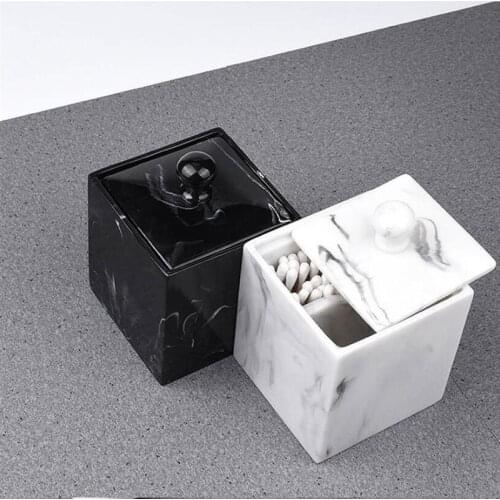 Makeup Cotton Box 1PC Resin Marble Grain Cotton Swab Box Holder Cotton Pad Storage Case Organizer for Home Accessories