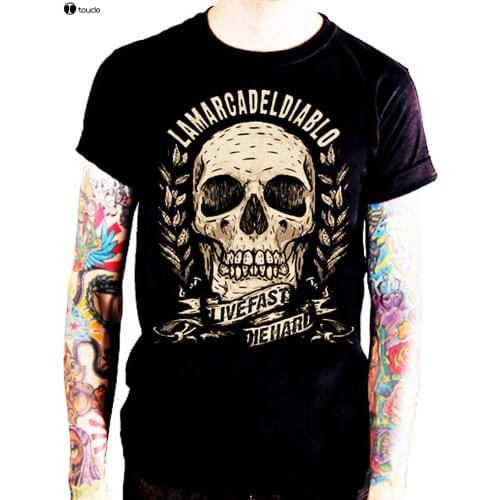 2019 New Mens T Shirts [LIVE FAST DIE HARD SKULL] T-SHIRT ROCKABILLY ROCKER BIKER I Tops Tshirt Homme