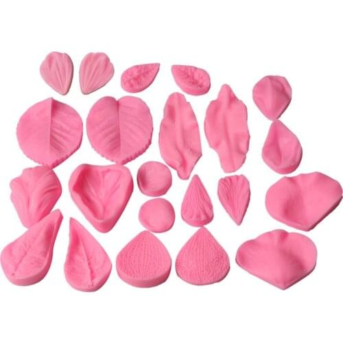 22PCS Silicone Petal Leaf Mold Flowers Fondant Mold Chocolate Gum Paste Mold Fondant Cake Broder Decorating Tools