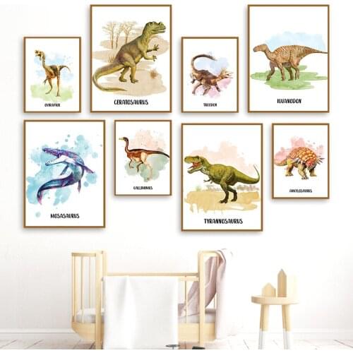 Watercolor Animal Dinosaur Triceratops Nursery Wall Art Canvas Painting Nordic Posters And Prints Wall Pictures Kids Room Decor