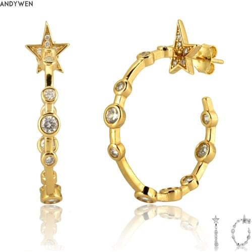 ANDYWEN 925 Sterling Silver Gold Large Hoops 30mm Zircon CZ Heavy Rock Punk Round Luxury Jewelry 2020 Fine Jewelry Fashion