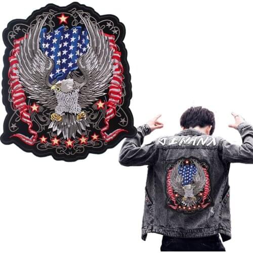 Large Eagle Clothing Patches For Jackets Back Embroidery Patch Iron On Patches On Clothes Hippie Punk Biker Embroidered Badge