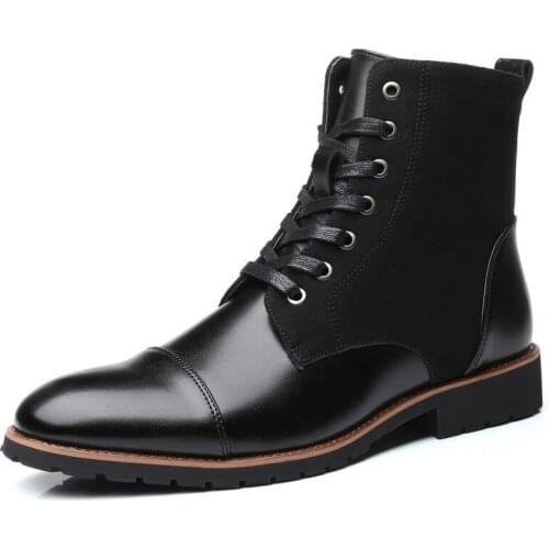 Black Mens Leather Boots Military Proof Waterproof Boots Winter Autumn Cowboy Boots Casual Men Big Size 38-48 Newest A4-07