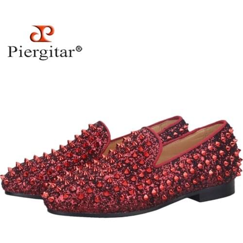 Piergitar 2021 Handmade Red Spikes Design Childrens Shoes Same Classic Parent-Child Shoes For Birthdays And Party Many Sizes