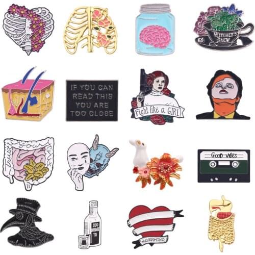 DoreenBeads Fashion Halloween Pin Brooches For Men Women Anatomical Rib Cage Flower Potion Enamel Creative Charms Gift, 1 Piece