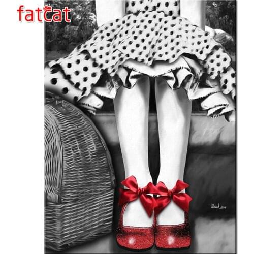 FATCAT Mysterious girl 5d diy diamond painting red shoes full square round drill diamond embroidery kits wall decoration AE2979