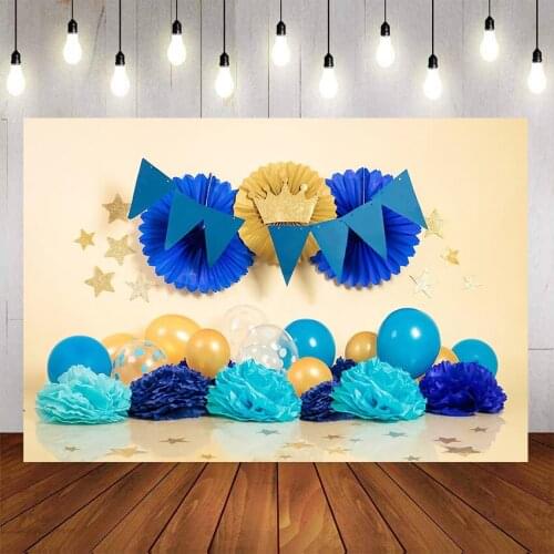 Newborn Photography Backdrops Baby Child Birthday Background Baby Shower Decor Prop Blue Paper Flower Balloon Photo Backdrop