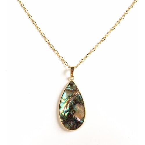 FUWO Double-sided Polished Abalone Shell Pendant with Gold Trimmed High Quality Brass Necklace Jewelry For Women NC538