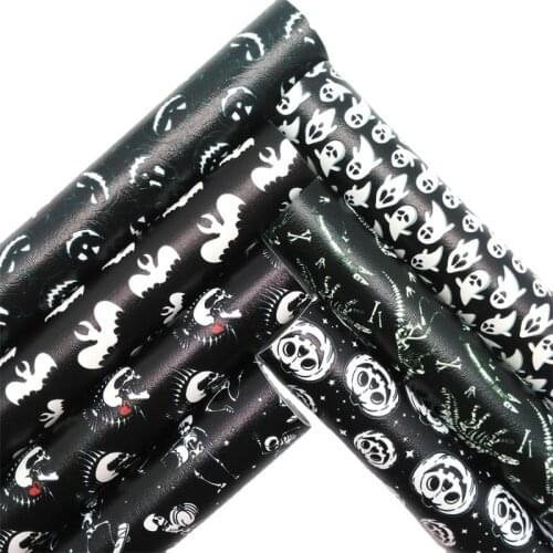 Glitterwishcome Halloween Pumpkin Ghost Bats Printed Synthetic Leather Faux Fabric Sheets Felt Backing Bows DIY 21X29CM GM2116A