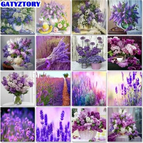 GATYZTORY Diamond Painting Full square Flowers Diamond Embroidery Mosaic Lavender Cross Stitch Flowers Rhinestones Art Home deco
