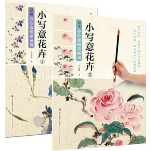 Chinese traditional drawing book beginners freehand brushwork painting books enjoyable colored paint flower textbook,set of 2