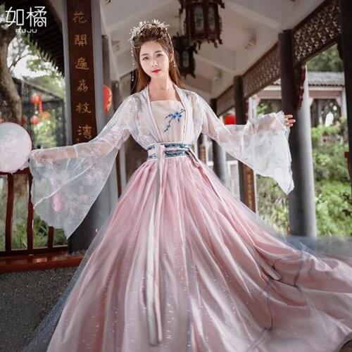 3 Pieces Set Women Chinese Traditional Hanfu Pink 6 Meters Big Hem Fairy Costume Dress Folk Dance Clothing Stage Performance