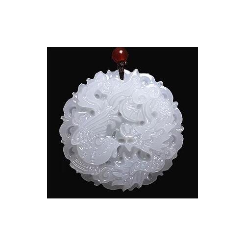 Beautiful Genuine Handmade Natural White yu Carved Dragon Phoenix Pendant Necklace Fashion Carving Pendants Jewelry