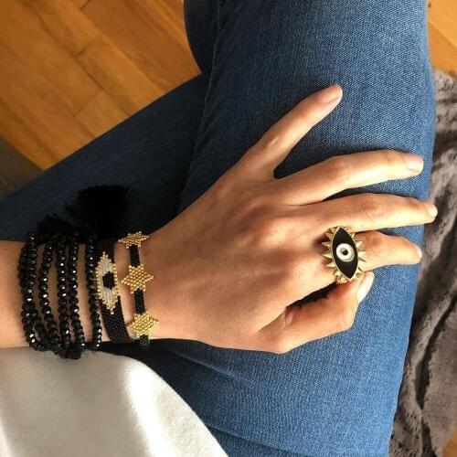 Multi-layered Crystal Ethnic Style Rice Beads Handmade Beaded Demon Eye Bracelet Women Evil Eye Jewelry Evil Eye Bracelet